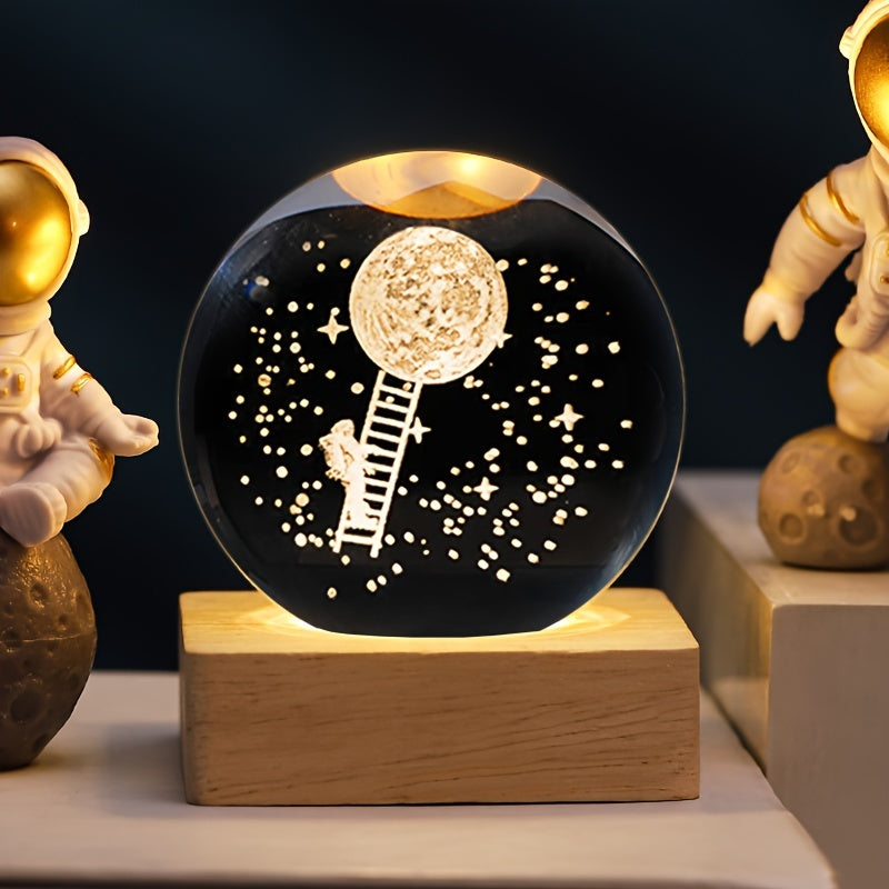 1pc Enchanted Crystal Glass Globe - Solar System Artistry on Square Base, Glows with Moon, Saturn & Milky Way - Luminous Night Light, Ideal Birthday Gift for Her, Elevate Home Decor for Christmas, Valentines Day, and New Year