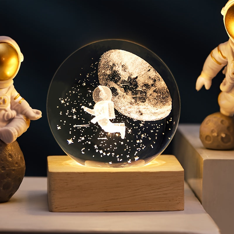 1pc Enchanted Crystal Glass Globe - Solar System Artistry on Square Base, Glows with Moon, Saturn & Milky Way - Luminous Night Light, Ideal Birthday Gift for Her, Elevate Home Decor for Christmas, Valentines Day, and New Year