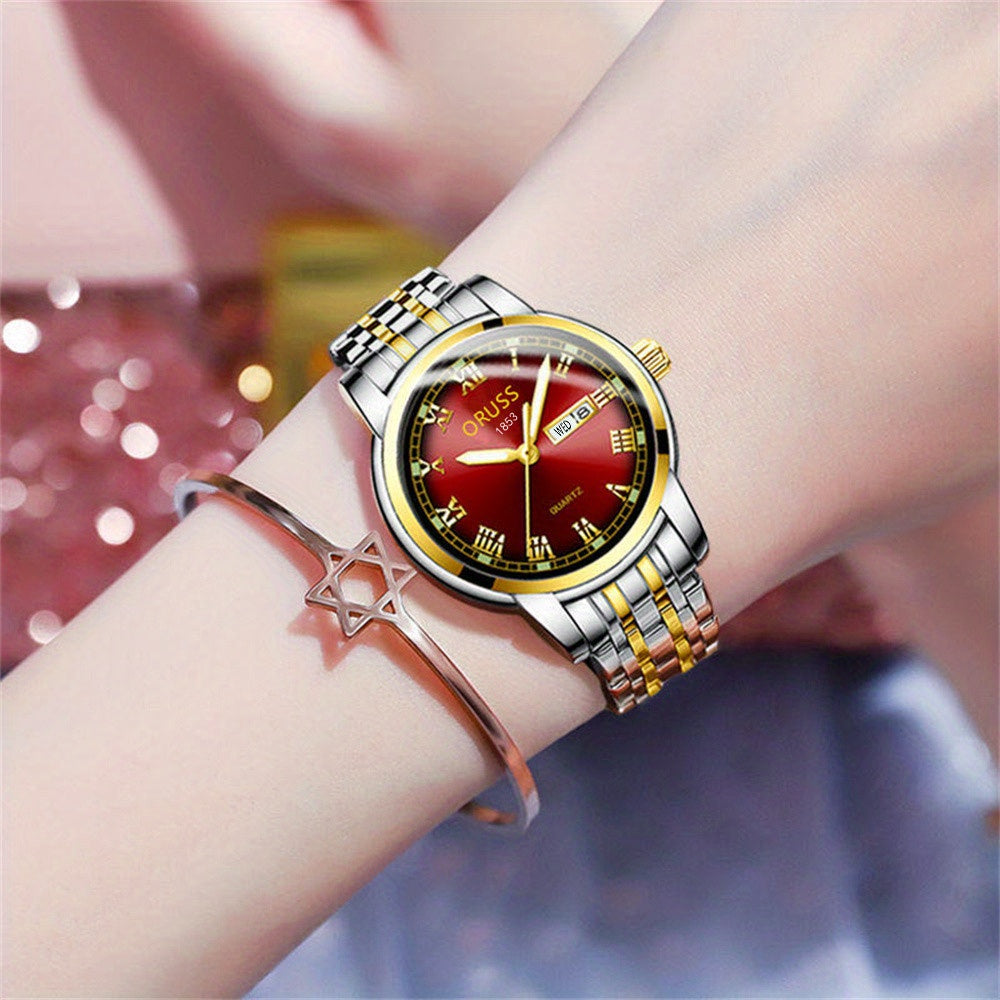 2pcs Couple Quartz Watch Vintage Calendar Rome Fashion Analog Wrist Watch For Women Men, Valentines Gift For Him Her Date Watch