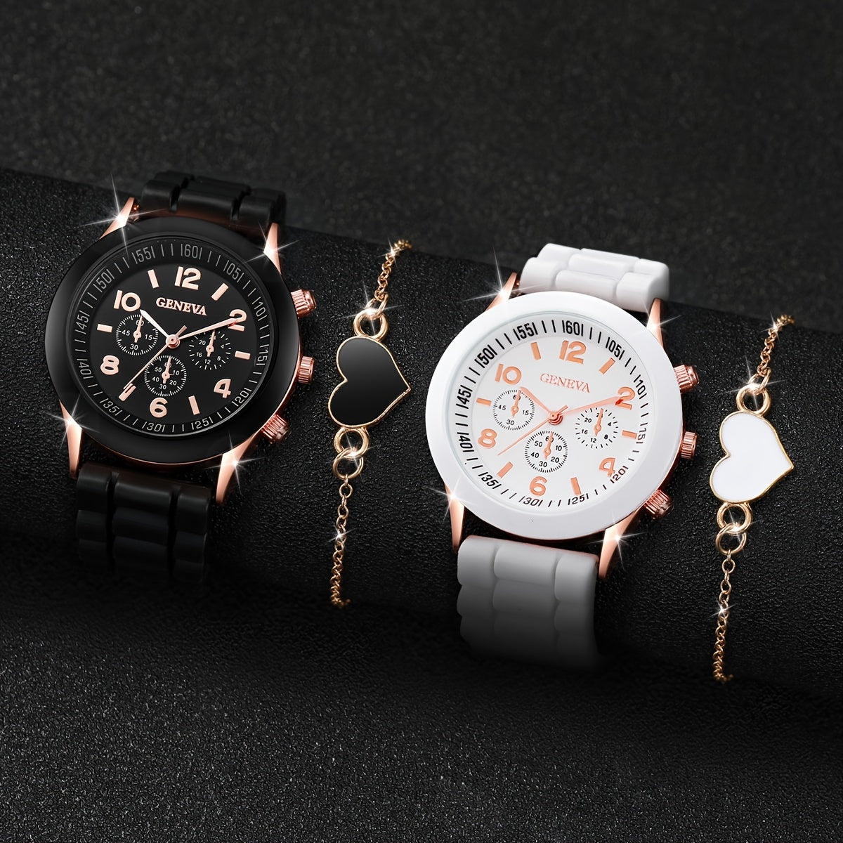 4pcs/set Casual Fashion Quartz Watch & Heart Bracelets, Valentines Gift For Women Men Him Her