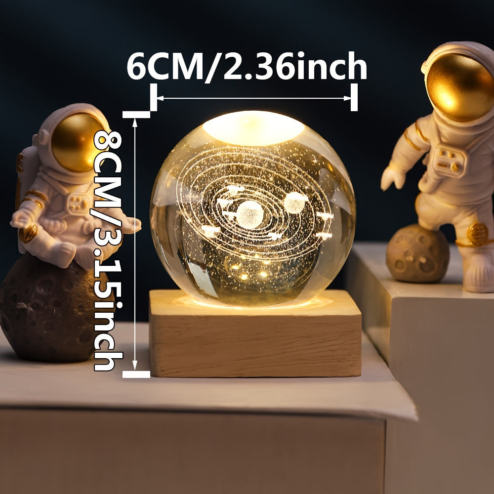 1pc Enchanted Crystal Glass Globe - Solar System Artistry on Square Base, Glows with Moon, Saturn & Milky Way - Luminous Night Light, Ideal Birthday Gift for Her, Elevate Home Decor for Christmas, Valentines Day, and New Year