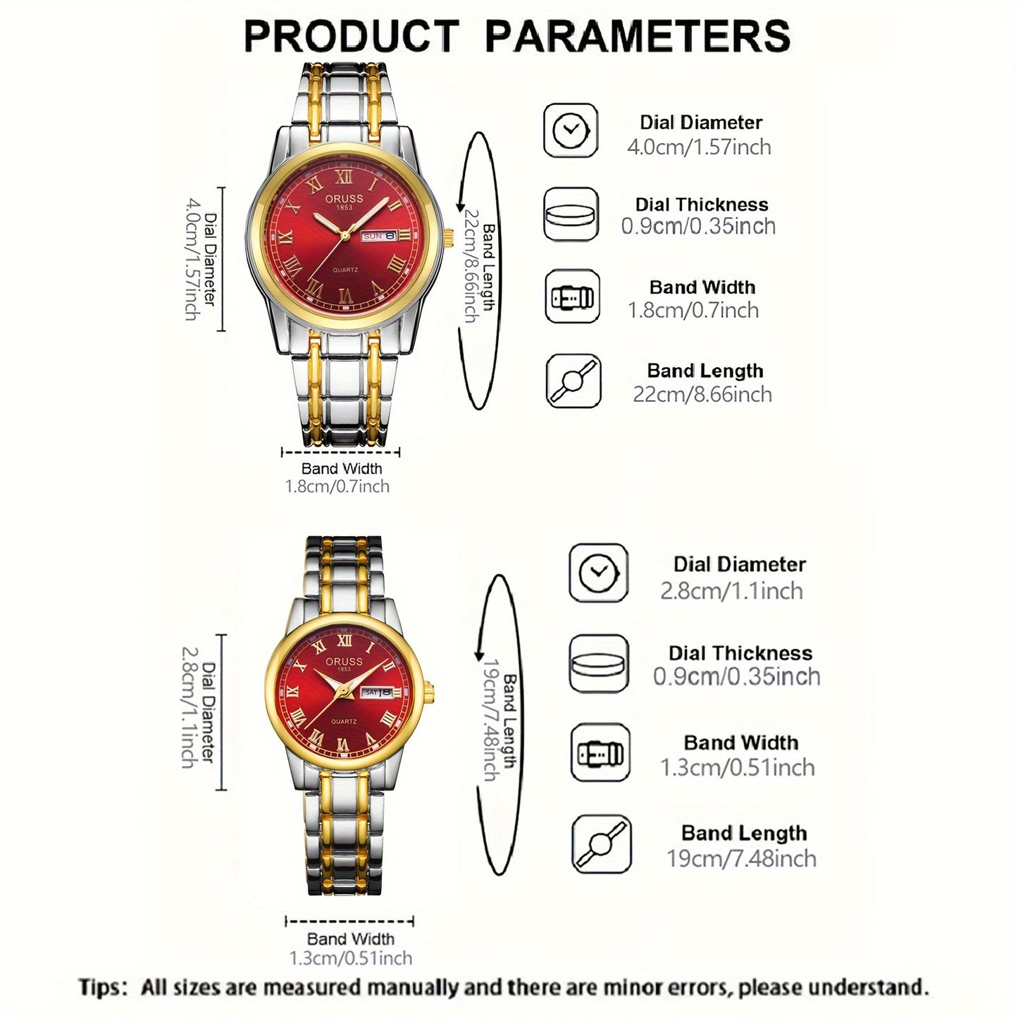 2pcs Couple Quartz Watch Vintage Calendar Rome Fashion Analog Wrist Watch For Women Men, Valentines Gift For Him Her Date Watch