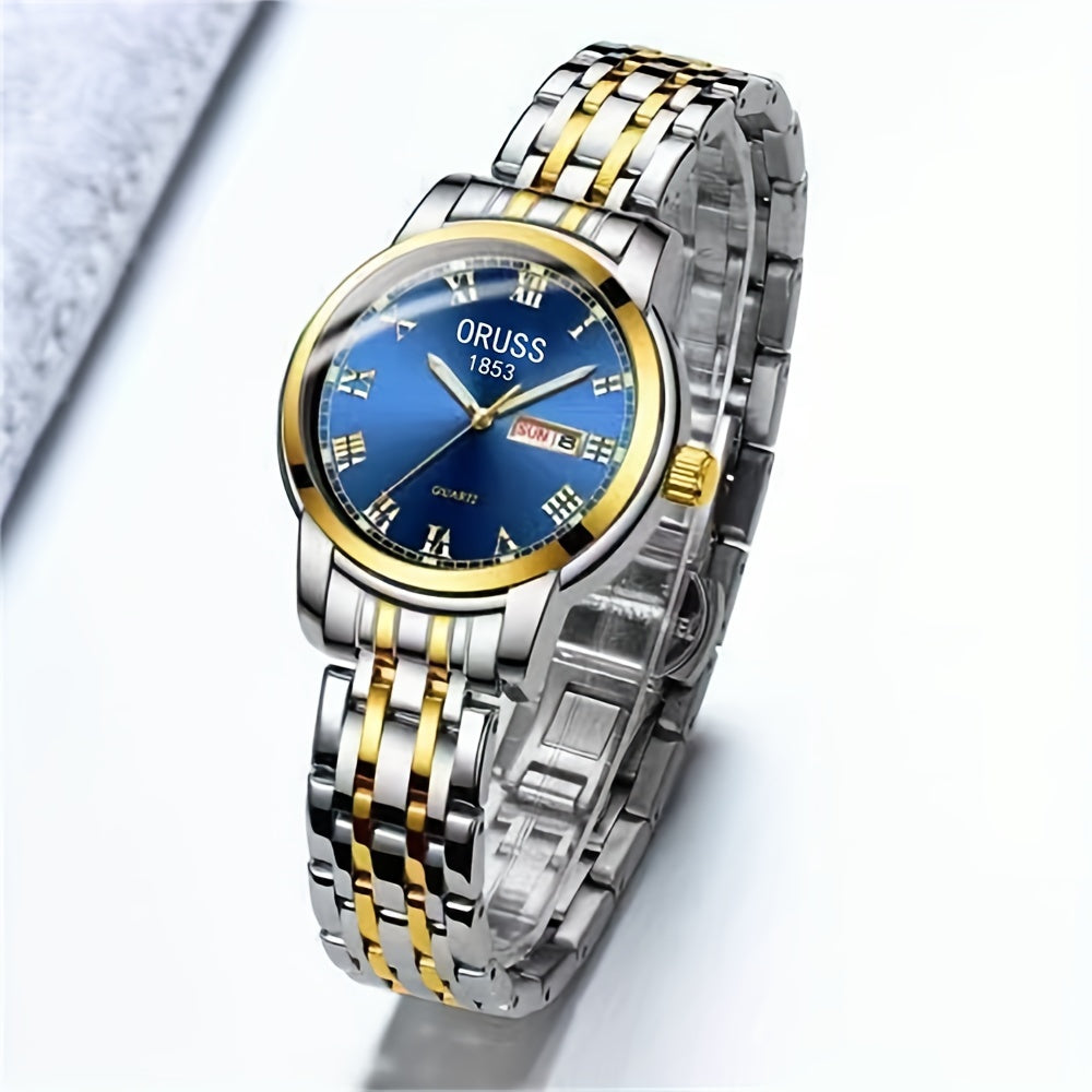 2pcs Couples Quartz Watch Business Leisure Fashion Calendar Analog Wrist Watch, Valentines Gift For Women Men Date Watch
