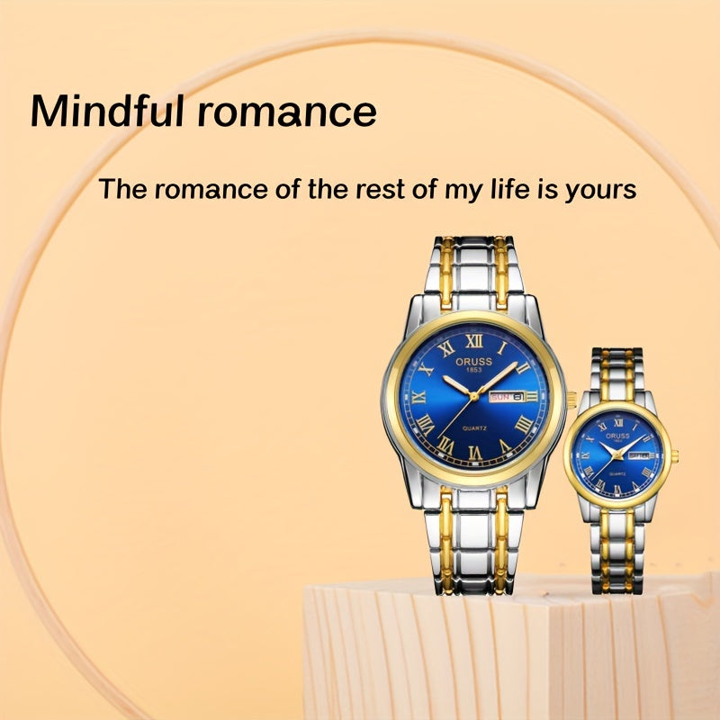 2pcs Couples Quartz Watch Business Leisure Fashion Calendar Analog Wrist Watch, Valentines Gift For Women Men Date Watch