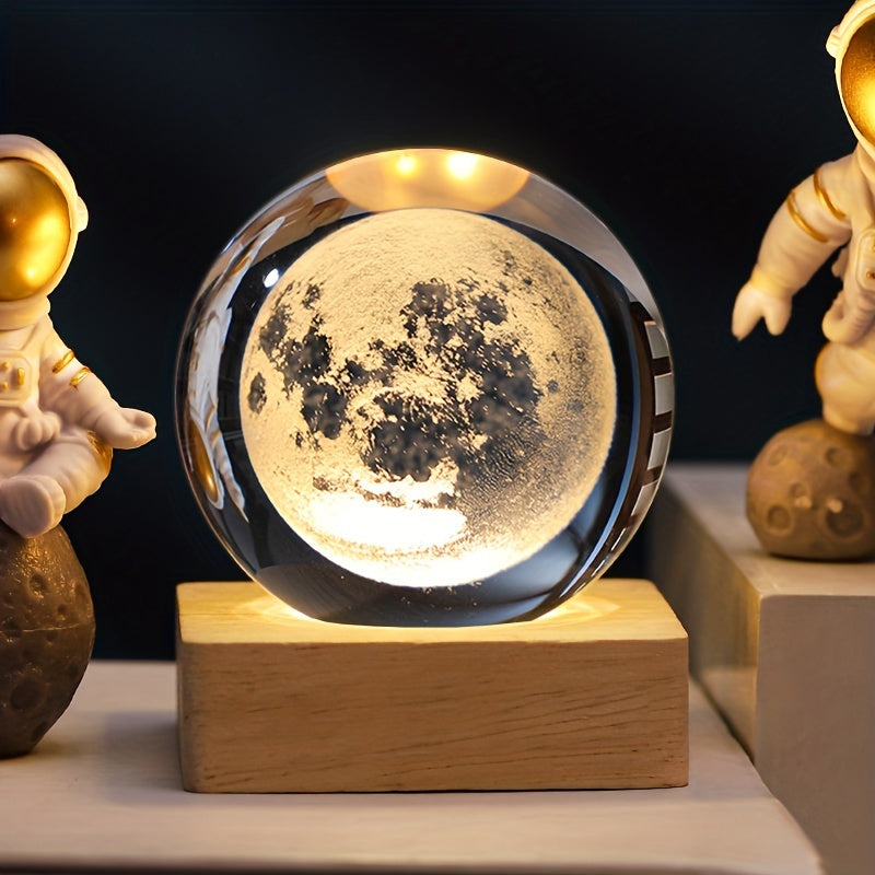 1pc Enchanted Crystal Glass Globe - Solar System Artistry on Square Base, Glows with Moon, Saturn & Milky Way - Luminous Night Light, Ideal Birthday Gift for Her, Elevate Home Decor for Christmas, Valentines Day, and New Year