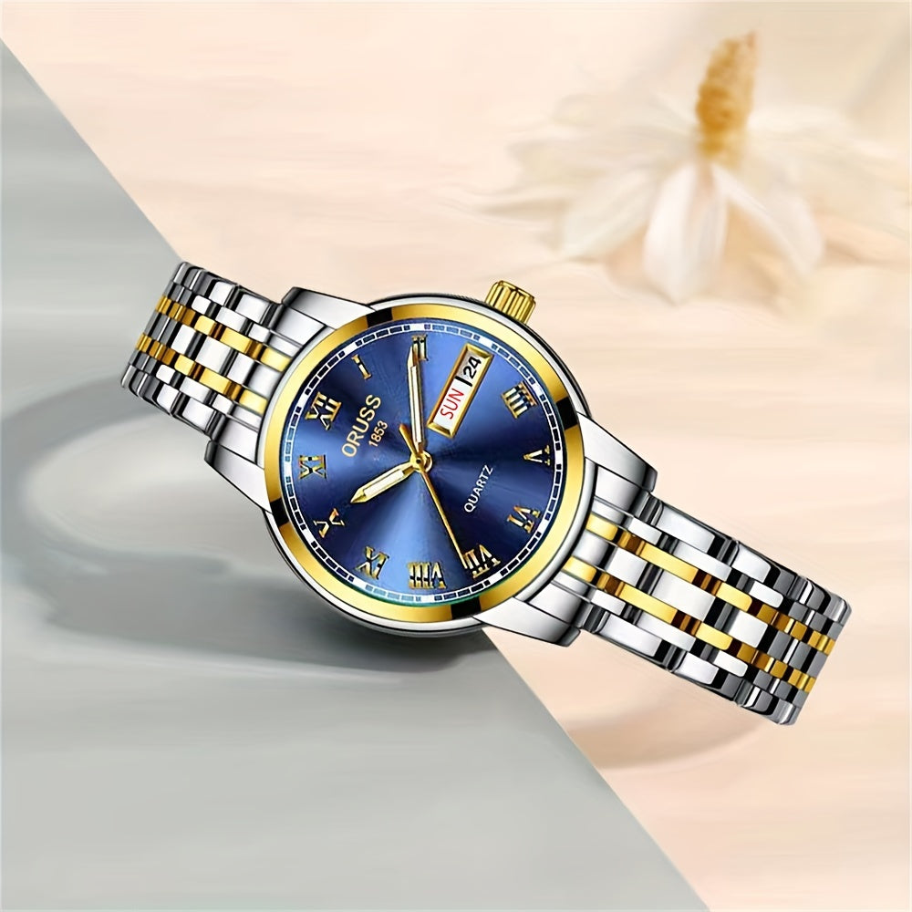 2pcs Couples Quartz Watch Business Leisure Fashion Calendar Analog Wrist Watch, Valentines Gift For Women Men Date Watch