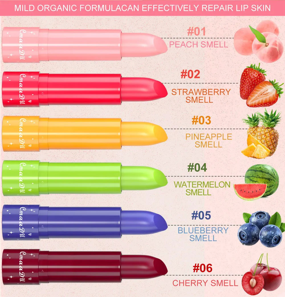 6 Colors Fruity Lip Balm Waterproof Fruit Color Tinted Shine Changing Moisturizing Nourishing lipstick Make Up Lip Care