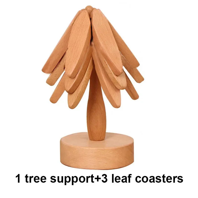 4PCS Tree Design Stand Bamboo Wooden Trivets Decorative Anti Scald Heat Resistant Table Mat Coaster Wood Placemats Pot