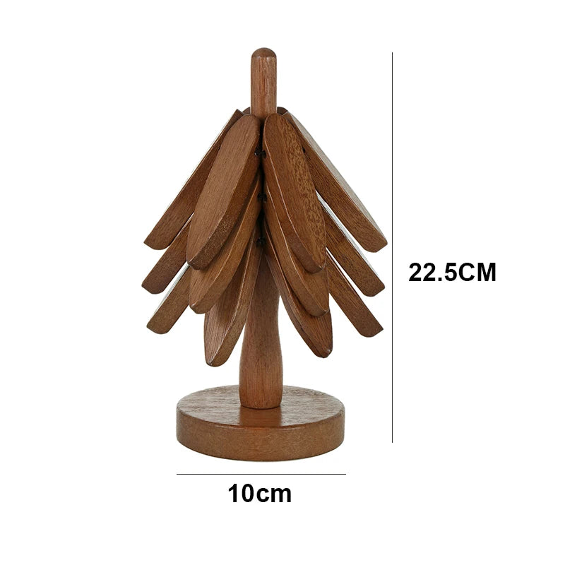 4PCS Tree Design Stand Bamboo Wooden Trivets Decorative Anti Scald Heat Resistant Table Mat Coaster Wood Placemats Pot