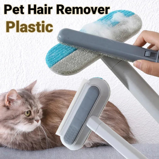 3 in 1 Long Handle Pet Hair & Fur Remover Brush - Manual Tool for Furniture, Carpet, Window - Cat & Dog