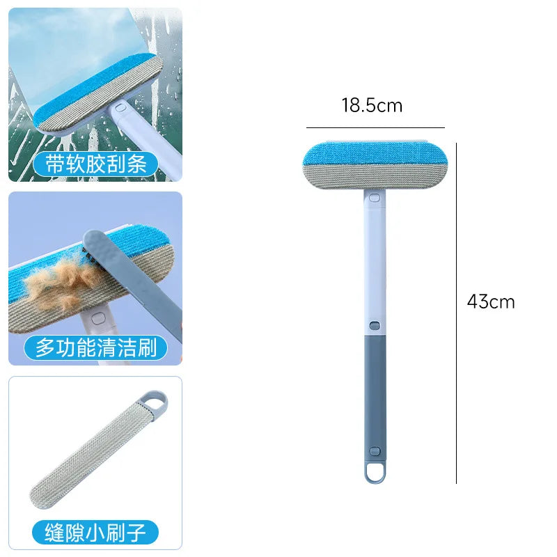 3 in 1 Long Handle Pet Hair & Fur Remover Brush - Manual Tool for Furniture, Carpet, Window - Cat & Dog