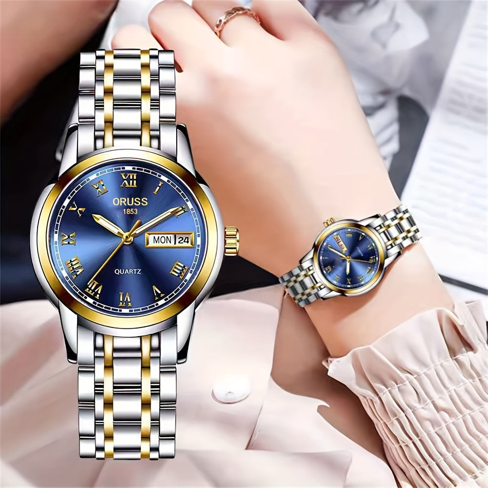 2pcs Couples Quartz Watch Business Leisure Fashion Calendar Analog Wrist Watch, Valentines Gift For Women Men Date Watch