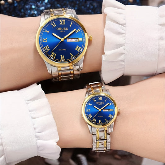 2pcs Couples Quartz Watch Business Leisure Fashion Calendar Analog Wrist Watch, Valentines Gift For Women Men Date Watch