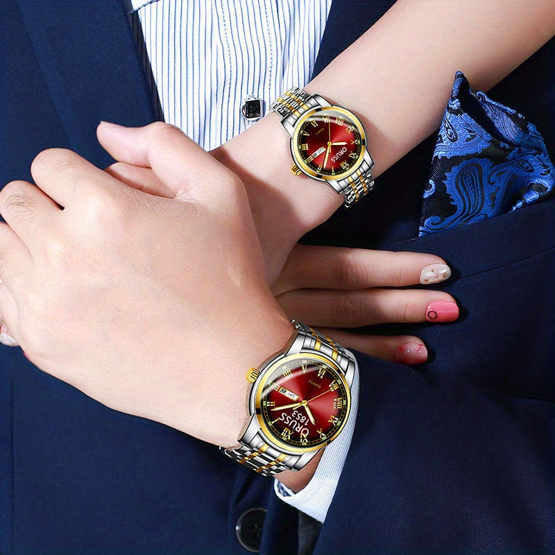 2pcs Couple Quartz Watch Vintage Calendar Rome Fashion Analog Wrist Watch For Women Men, Valentines Gift For Him Her Date Watch