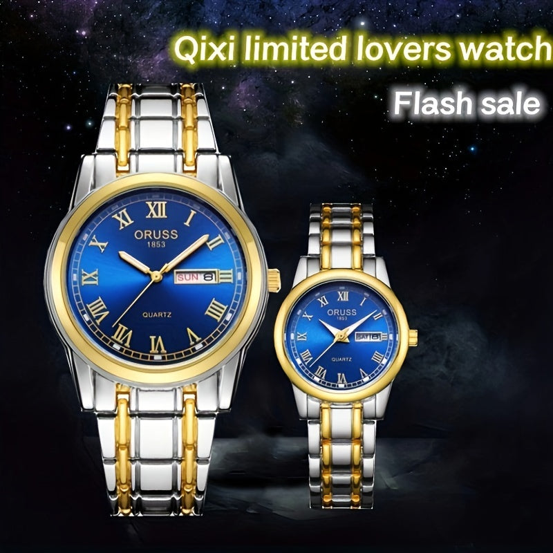 2pcs Couples Quartz Watch Business Leisure Fashion Calendar Analog Wrist Watch, Valentines Gift For Women Men Date Watch